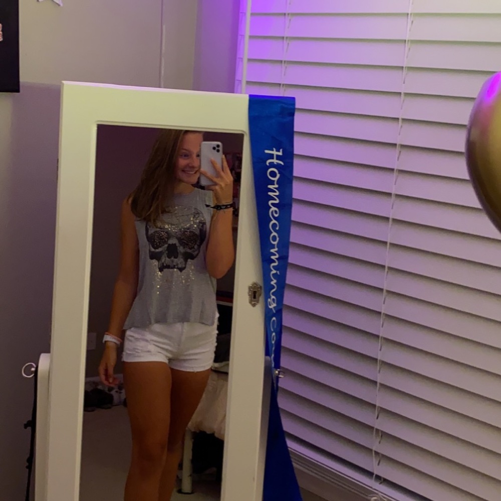 Grey gold glitter skull tank top